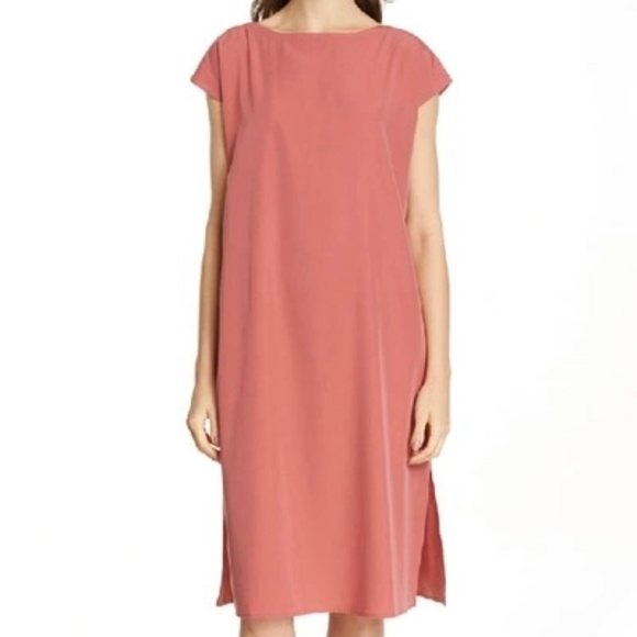 EUC Eileen Fisher Sandwashed Chutney Tencel Side Slit Cap Sleeve Midi Dress XS - Picture 1 of 6